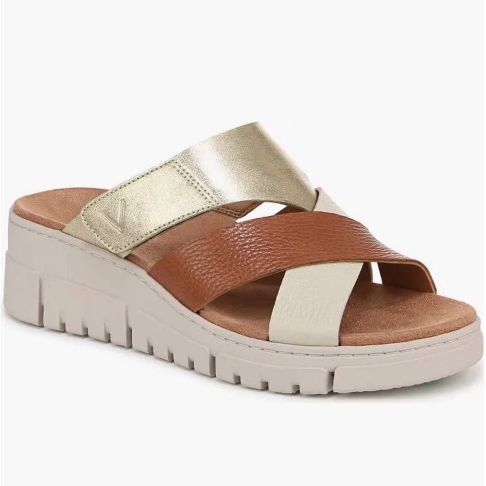 Vionic Gold, Brown, and Cream Sandals